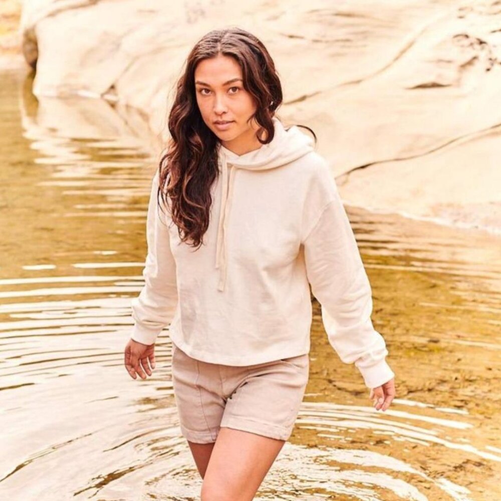 Jungmaven Hemp & Organic Cotton Ivory Sunkiss Cropped Hooded Sweater Hoodie